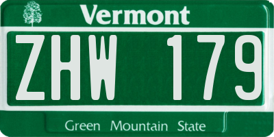 VT license plate ZHW179