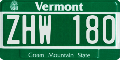 VT license plate ZHW180
