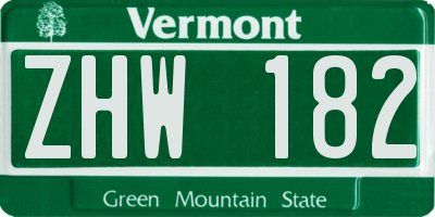 VT license plate ZHW182