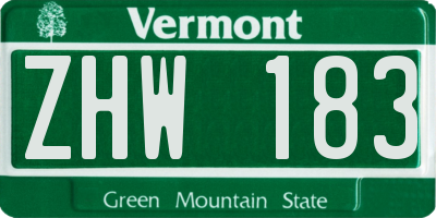 VT license plate ZHW183