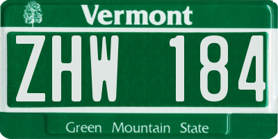 VT license plate ZHW184