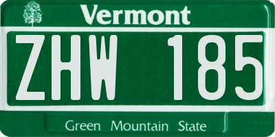 VT license plate ZHW185