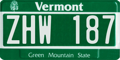 VT license plate ZHW187