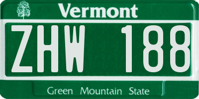 VT license plate ZHW188