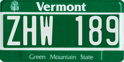 VT license plate ZHW189