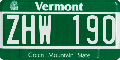 VT license plate ZHW190