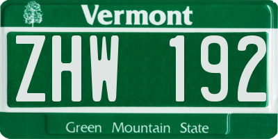 VT license plate ZHW192