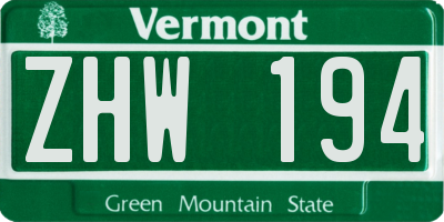 VT license plate ZHW194