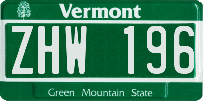 VT license plate ZHW196