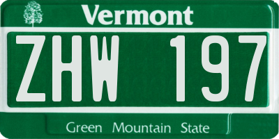 VT license plate ZHW197