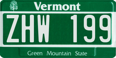 VT license plate ZHW199