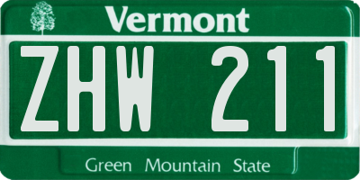 VT license plate ZHW211