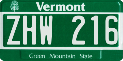 VT license plate ZHW216