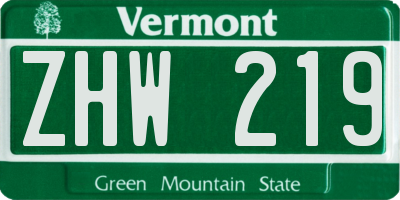 VT license plate ZHW219