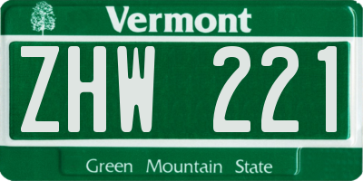 VT license plate ZHW221