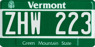 VT license plate ZHW223