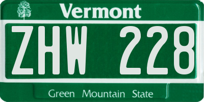 VT license plate ZHW228