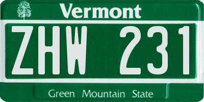 VT license plate ZHW231