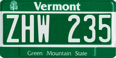 VT license plate ZHW235