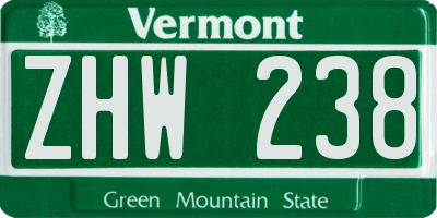 VT license plate ZHW238