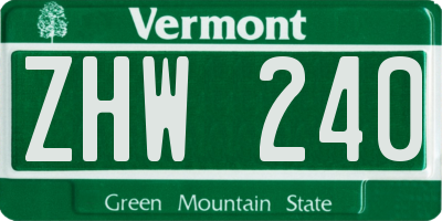 VT license plate ZHW240