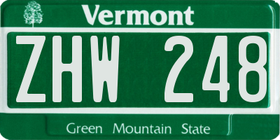 VT license plate ZHW248