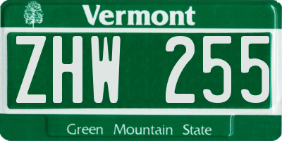 VT license plate ZHW255