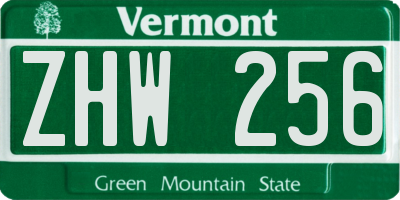 VT license plate ZHW256