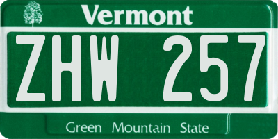 VT license plate ZHW257