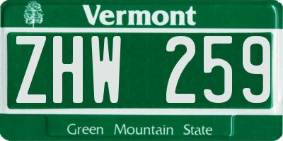 VT license plate ZHW259