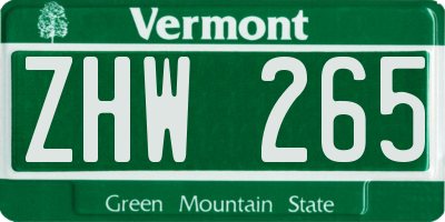 VT license plate ZHW265