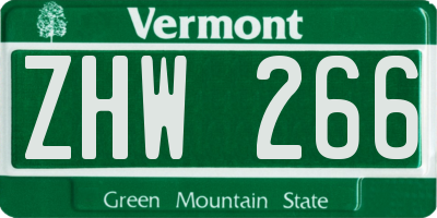 VT license plate ZHW266