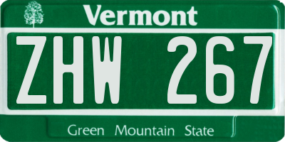 VT license plate ZHW267