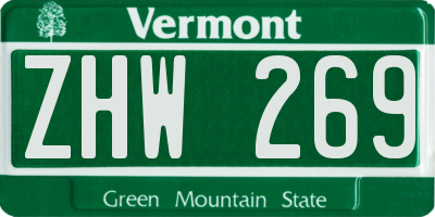 VT license plate ZHW269