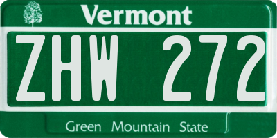 VT license plate ZHW272