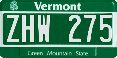 VT license plate ZHW275