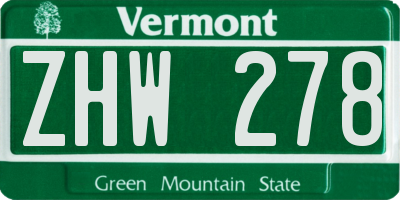 VT license plate ZHW278