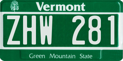 VT license plate ZHW281