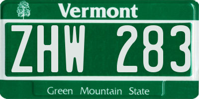 VT license plate ZHW283