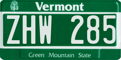 VT license plate ZHW285
