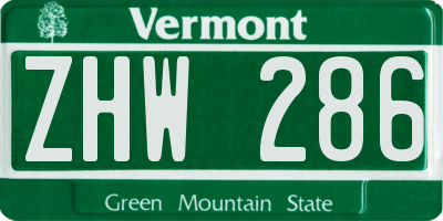 VT license plate ZHW286