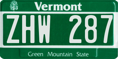 VT license plate ZHW287