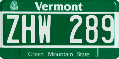 VT license plate ZHW289