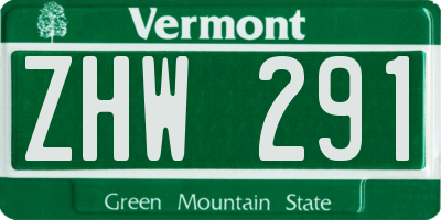 VT license plate ZHW291