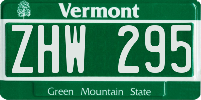 VT license plate ZHW295