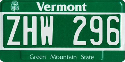 VT license plate ZHW296