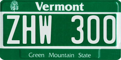 VT license plate ZHW300