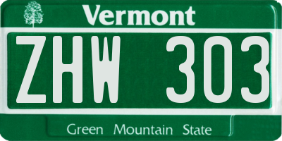 VT license plate ZHW303