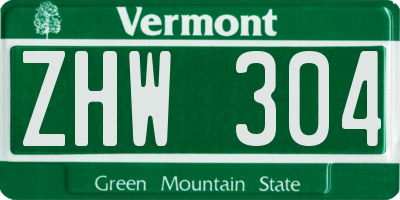 VT license plate ZHW304