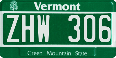 VT license plate ZHW306
